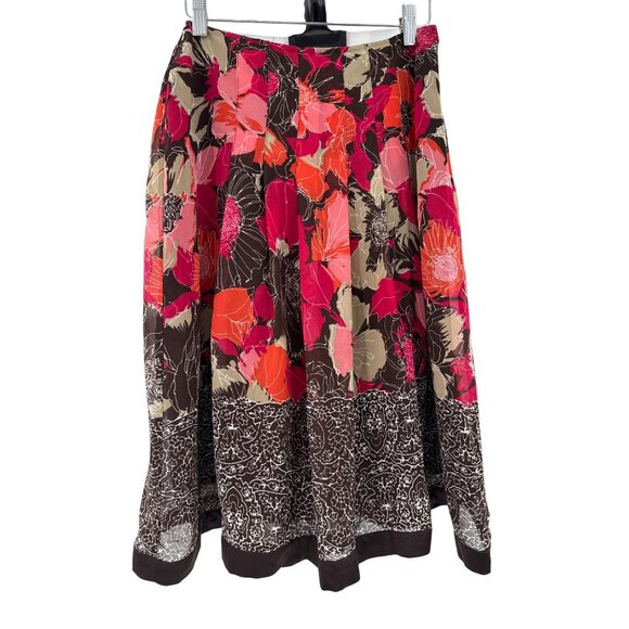 East 5th Petite Floral Print A-Line Skirt 4P Multicolor Brown‎ Polyester Lined - Picture 1 of 8